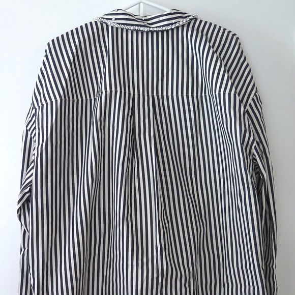 NWT Kate Spade Acrobat Stripe Black and White Embellished Shirt Size XXL - Picture 11 of 16